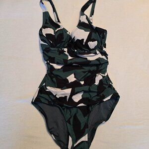 Anne Cole Women Sz 6 Floral Colorblock NEW NWOT One Piece Swim Suit Plunge Green